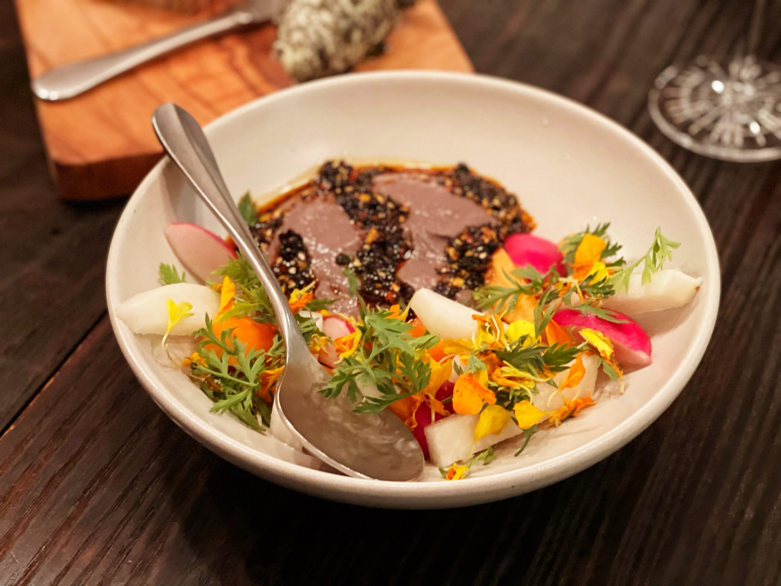 Black bean hummus served with fresh vegetable sticks