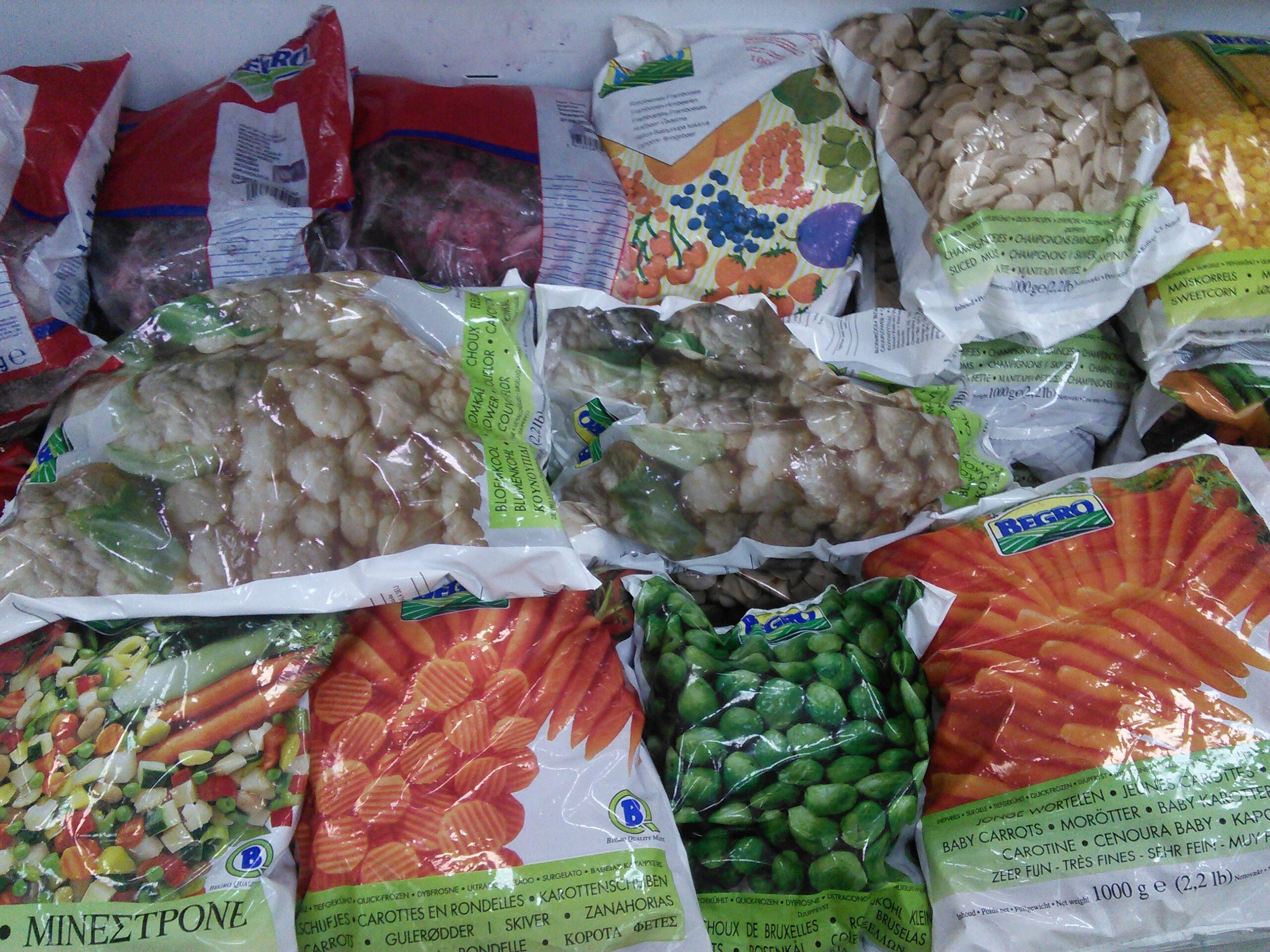 Frozen mixed vegetables in a shop display
