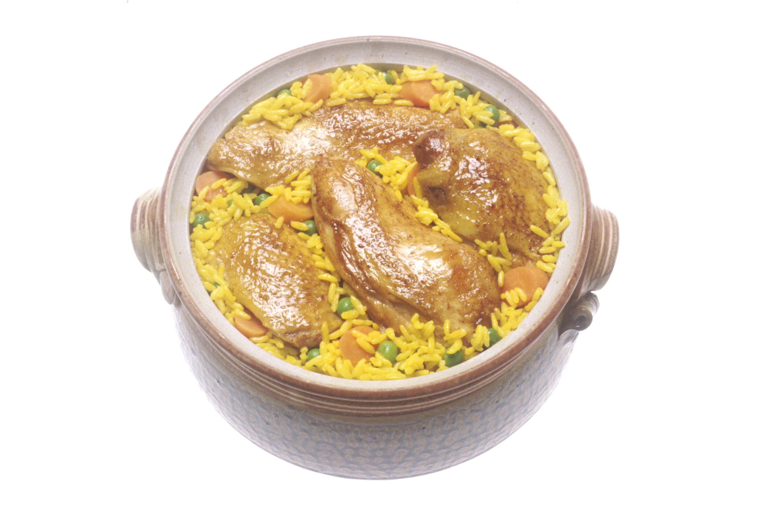 A simple chicken and rice dinner plate